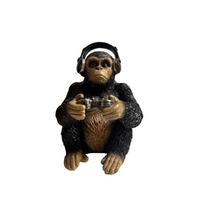 18cm Black Gaming Monkey with Headphones, Cool Gamer Figurine Decor