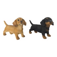 16cm Sausage Dog Figurines - Light Brown & Black - Cute Pet Decor