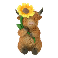 12cm Highland Cow Figurine with Sunflowers - Cute Farm Animal Decor