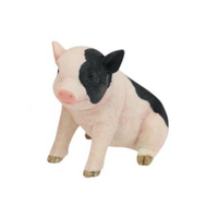 14cm Sitting Black & White Pig Figurine ร Cute Farm Animal Dยcor