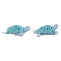 21cm Turtle Figurine with Aqua Coral Design - Coastal Ocean Home Decor