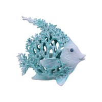 18cm Fish Figurine with Aqua Coral Design - Coastal Marine Home Decor