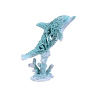 28cm Dolphin Figurine with Aqua Coral Design - Coastal Ocean Home Decor