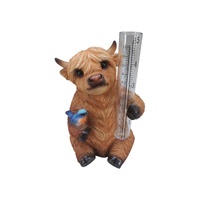 17cm Highland Cow Figurine with Rain Gauge - Cute Farm Garden Decor
