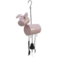 60cm Rustic Pink Pig Metal Wind Chime ร Farm Garden Outdoor Dยcor