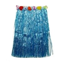 2 x 60cm Blue Hawaiian Tropical Hula Grass Skirts with Flowers Theming