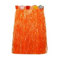 2 x 60cm Orange Hawaiian Tropical Hula Grass Skirts with Flowers Theming