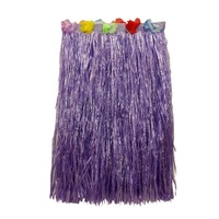 2 x 60cm Purple Hawaiian Tropical Hula Grass Skirts with Flowers Theming