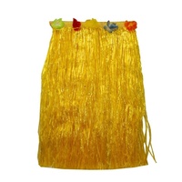 2x 60cm Yellow Hawaiian Tropical Hula Grass Skirts with Flowers Theming