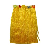 2 x 60cm Yellow Hawaiian Tropical Hula Grass Skirts with Flowers Theming