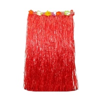 2x 80cm Red Hawaiian Tropical Hula Grass Skirts with Flowers Theming