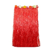 2 x 80cm Red Hawaiian Tropical Hula Grass Skirts with Flowers Theming