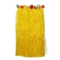 2 x 80cm Yellow Hawaiian Tropical Hula Grass Skirts with Flowers Theming