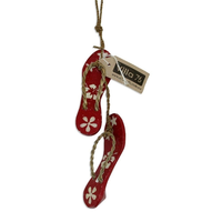 35cm Nest of 2 Red Flats with Heal in Yellow and Fragipanni Decal Flip Flops