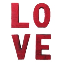 20cm Wooden LOVE Wording Letters in Red Wash Set of 4 Hand Carved Vintage Style