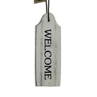 22cm Door Hanging “WELCOME” Sign Plaque, Wooden, White Wash with blue wording