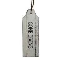 22cm Door Hanging “GONE DIVING” Sign Plaque, Wooden, White Wash with Black Words