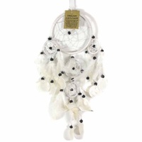 12cm Dream Catcher White Web Design with Feathers, Shells, Beads