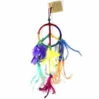 9cm Dream Catcher Leather Rainbow Peace Symbol Design with Feathers