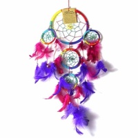 12cm Dream Catcher Rainbow Web Design with Multi Coloured Feathers