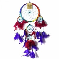 16cm Dream Catcher Rainbow Web Design with Multi Coloured Feathers