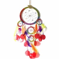 16cm Dream Catcher Beaded Rainbow Web Design with Feathers, Shells, Beads