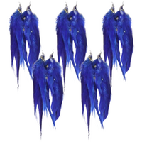 5x Pairs of Blue 20cm Feather Earrings with Gold Beads, Costume Accessory