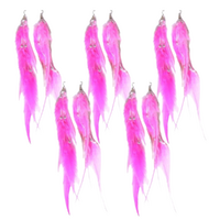 5x Pairs of Pink 20cm Feather Earrings with Silver Beads, Costume Accessory