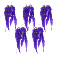 5x Pairs of Purple 20cm Feather Earrings with Gold Beads, Costume Accessory