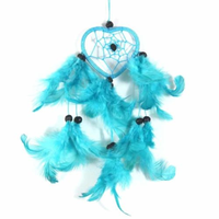 6.5cm Heart Dream Catcher Turquoise Web Design with Feathers, and Beads
