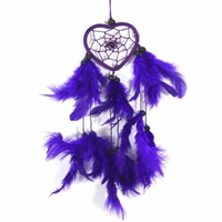 6.5cm Heart Dream Catcher Hot Purple Web Design with Feathers, and Beads