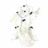 6.5cm Heart Dream Catcher Hot White Web Design with Feathers, and Beads