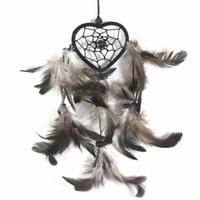 6.5cm Heart Dream Catcher Black Web Design with Feathers, and Beads