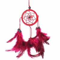 5cm Dream Catcher Red Web Design with Pink Feathers, and Beads Bright Range