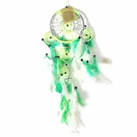Green 12cm Dream Catcher Metallic Web Design with Feathers and Beads
