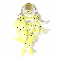 Yellow 12cm Dream Catcher Metallic Web Design with Feathers and Beads