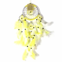 1pce Yellow 12cm Dream Catcher Metallic Web Design with Feathers and Beads