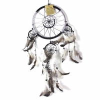 Black 16cm Dream Catcher Metallic Web Design with Feathers and Beads