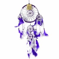 Purple 16cm Dream Catcher Metallic Web Design with Feathers and Beads