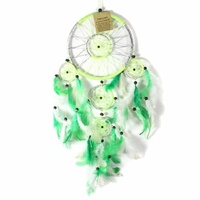 Green 16cm Dream Catcher Metallic Web Design with Feathers and Beads