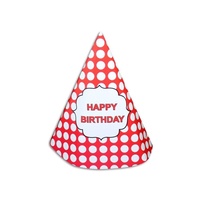 12pce Red Polka Dots Theme Party Paper Hats 18cm for Birthday Parties