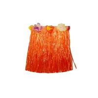 2 x 30cm Orange Kids Hawaiian Tropical Hula Grass Skirts with Flowers Theming