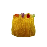2 x 30cm Yellow Kids Hawaiian Tropical Hula Grass Skirts with Flowers Theming
