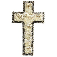 40cm Crucifix Haulstellum Shell White Rose Design