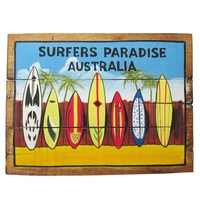 Surf Boards with Surfers Paradise Australia Wording 40x31cm Wooden Hanging Sign Beach Theme