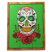 Green Sugar Skull 40x31cm Wooden Hanging Sign Beach Theme