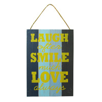 Laugh Often Smile Much Love Always 35cm Wooden Sign Beach Theme Wall Hanging By Rope