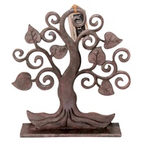 27cm Hand Carved Tree of Life Wooden Deco Piece in Dark Brown, Self Standing