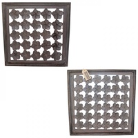 Dark Brown Hand Carved Wooden Square Plaque w/ Frangipani Detail, Wall Art Frame