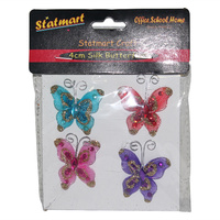 4pce Craft Silk Butterflies With Gem Centre 4cm Embellishment